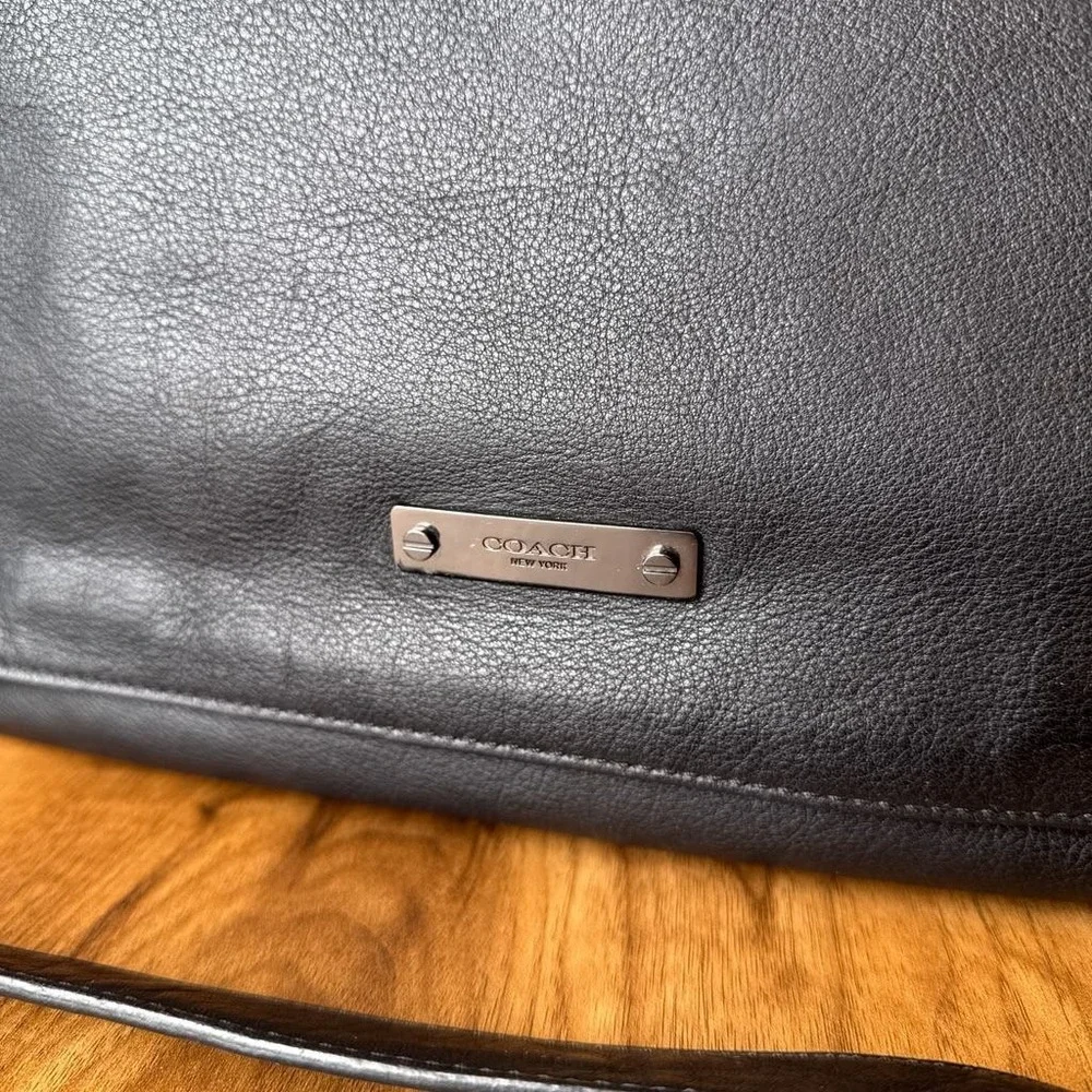 Coach Thompson Leather Messenger Bag Black Crossbody Laptop Briefcase 71182